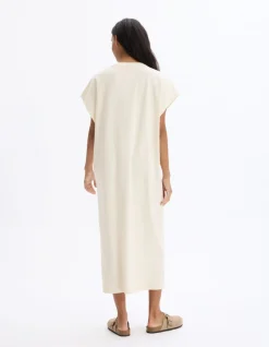 Lange mouwloze katoenen jurk - beige