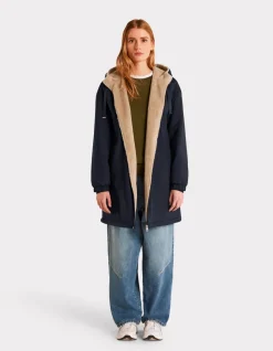 Lange parka met donsvoering - marineblauw