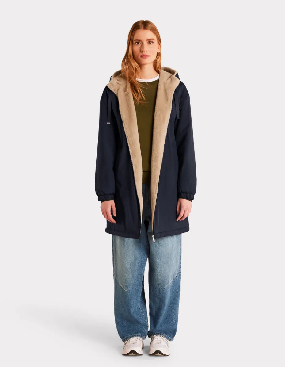 Lange parka met donsvoering - marineblauw