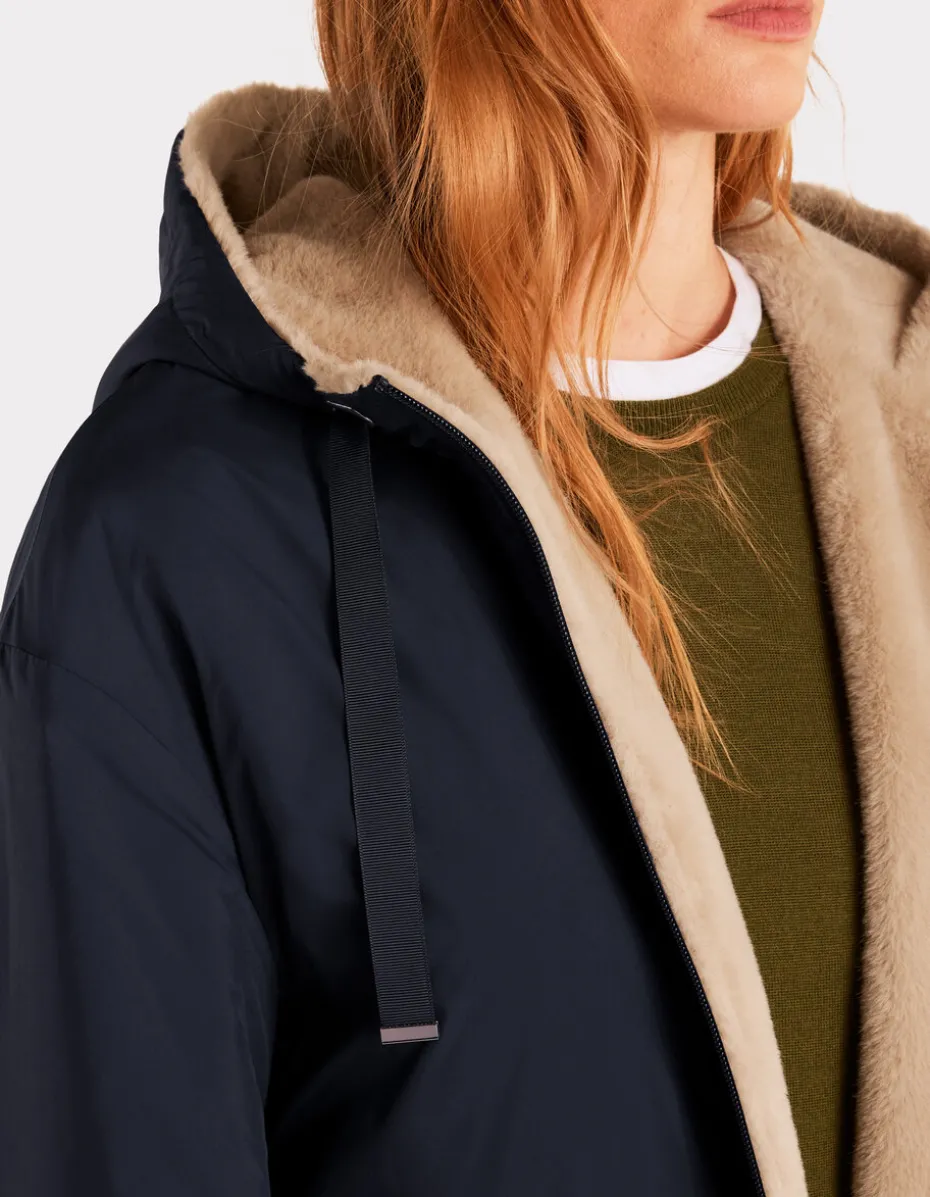 Lange parka met donsvoering - marineblauw