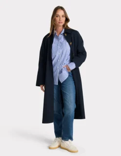 Lange trenchcoat met knopen - marineblauw