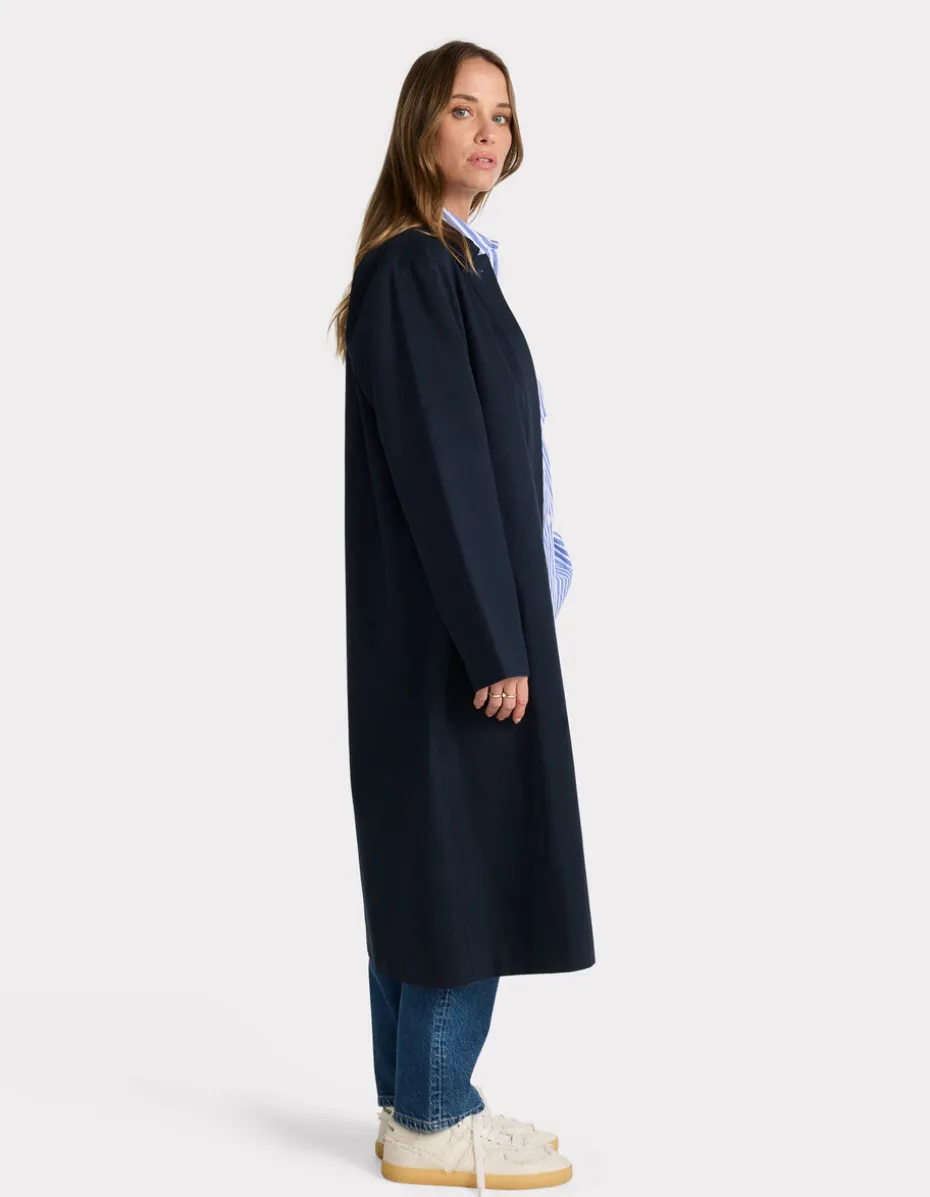 Lange trenchcoat met knopen - marineblauw