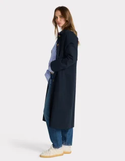 Lange trenchcoat met knopen - marineblauw
