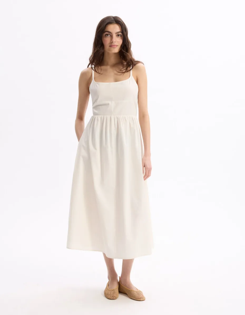 Lange, vloeiende jurk met bandjes - beige