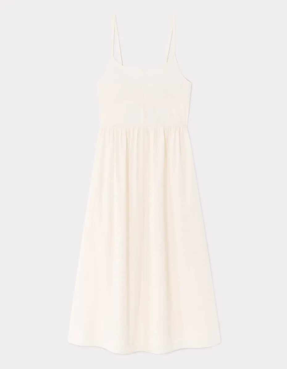 Lange, vloeiende jurk met bandjes - beige