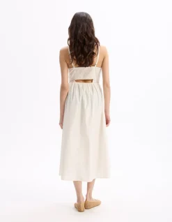 Lange, vloeiende jurk met bandjes - beige