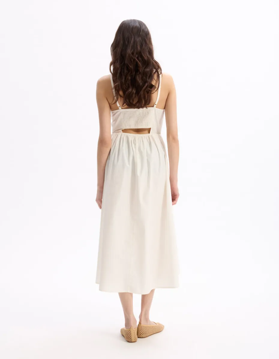 Lange, vloeiende jurk met bandjes - beige