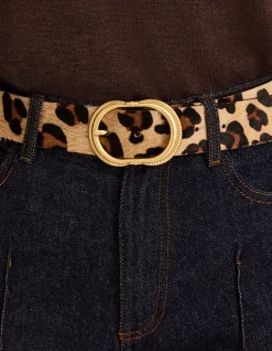 Leren riem met luipaardvoering - bruin