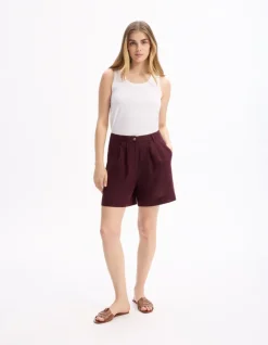 Linnen shorts - bordeauxrood