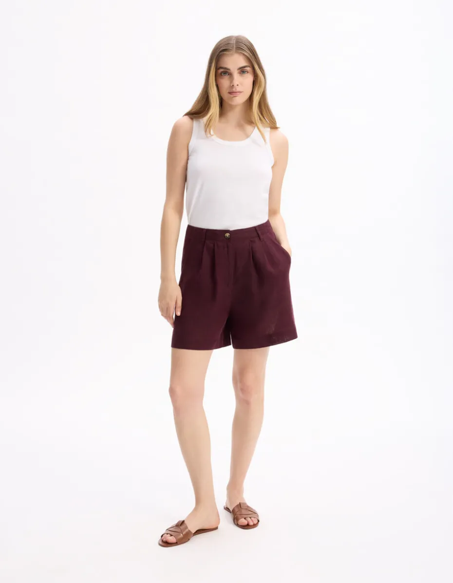 Linnen shorts - bordeauxrood
