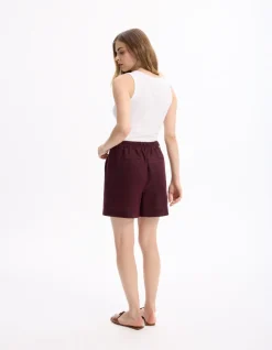 Linnen shorts - bordeauxrood