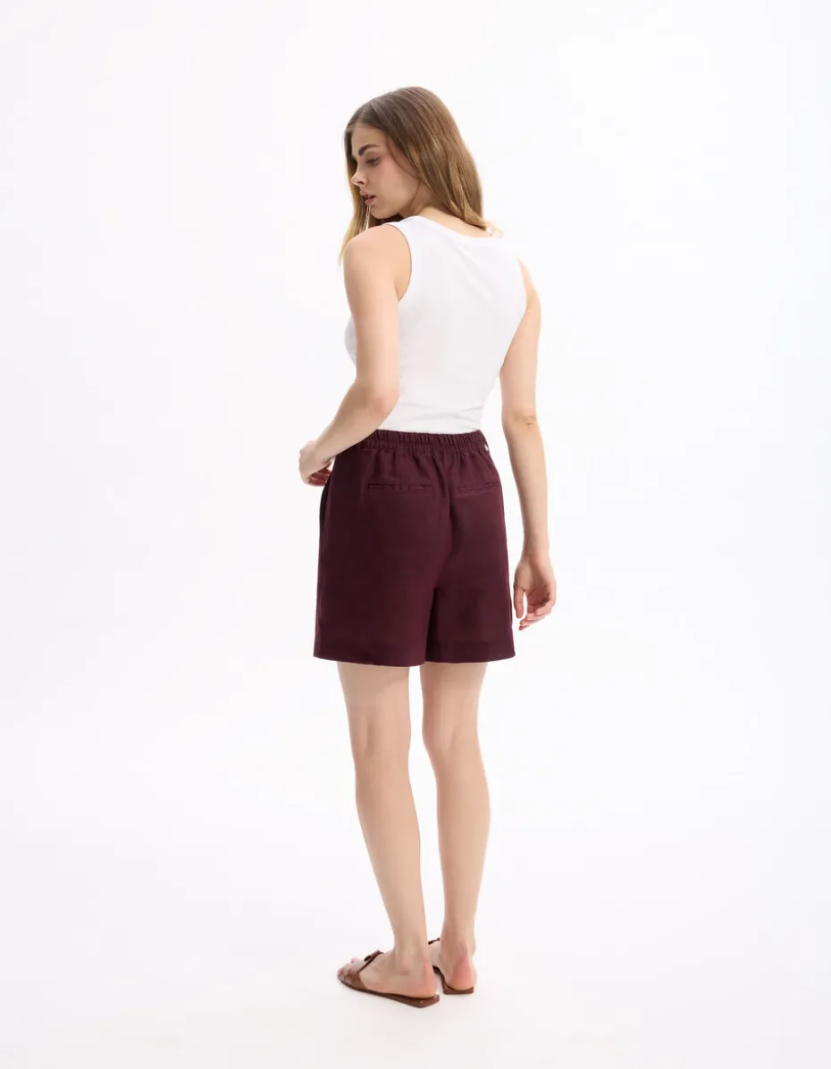 Linnen shorts - bordeauxrood