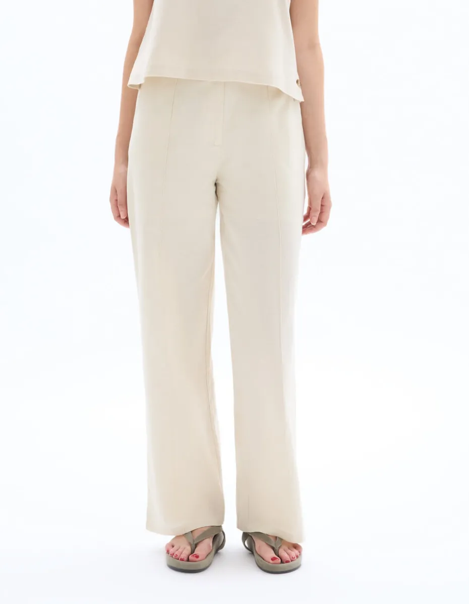 Losse katoenen linnen broek - beige