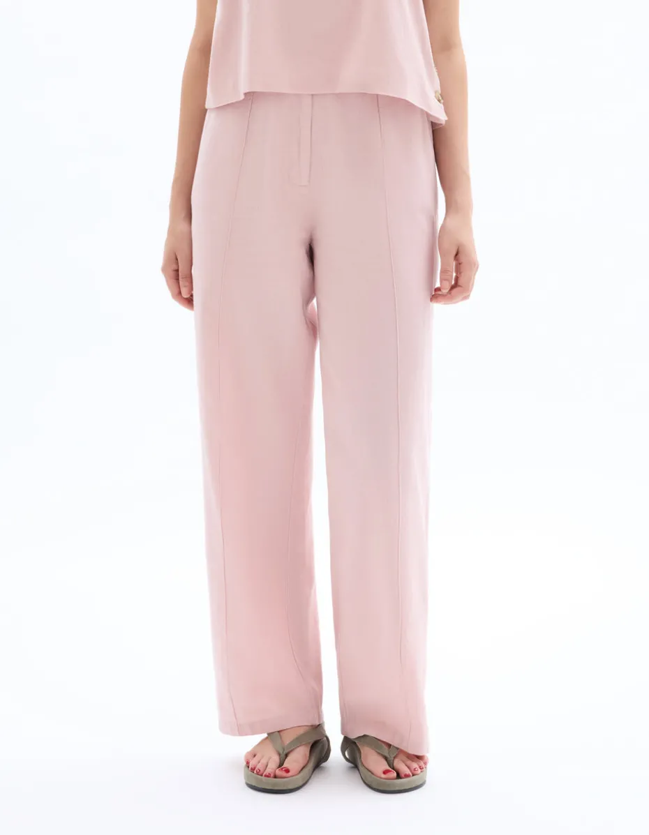 Losse katoenen linnen broek - roze