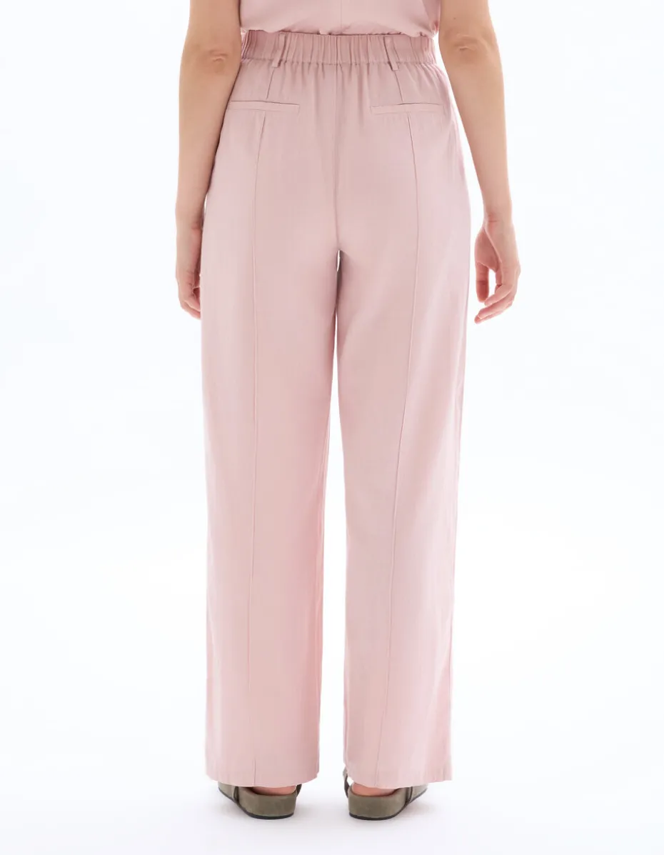 Losse katoenen linnen broek - roze