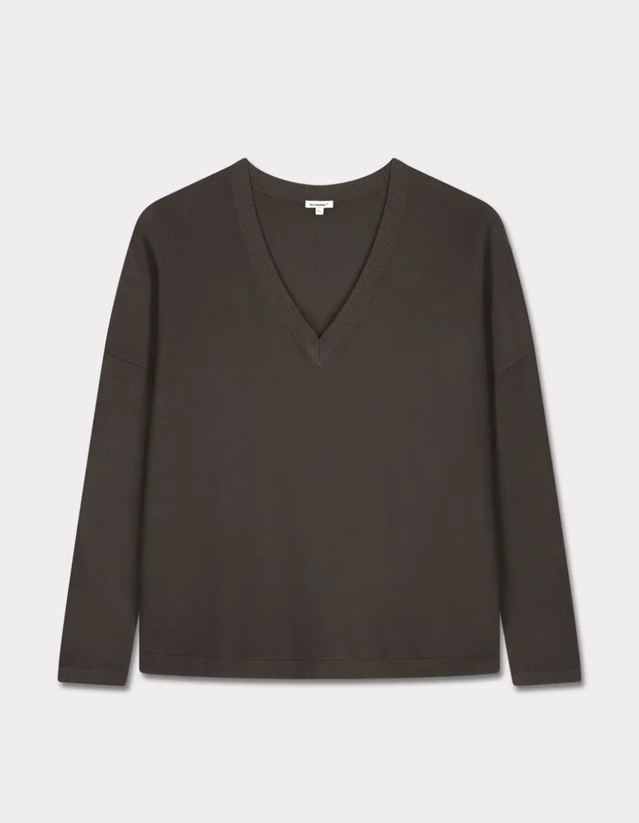 Losse V-hals trui van Ecovero viscose - grijs