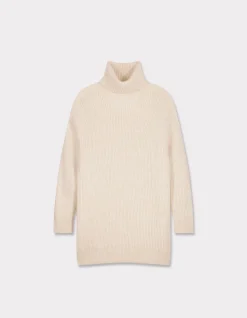 Midi-jurk met coltrui - beige
