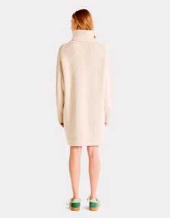 Midi-jurk met coltrui - beige