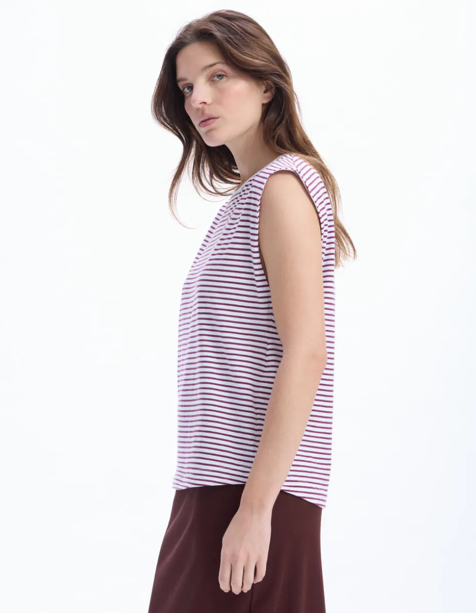 Mouwloos gestreept t-shirt - bordeauxrood
