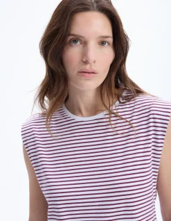 Mouwloos gestreept t-shirt - bordeauxrood