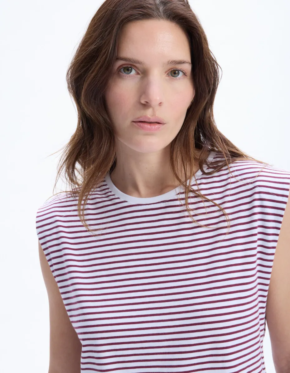Mouwloos gestreept t-shirt - bordeauxrood