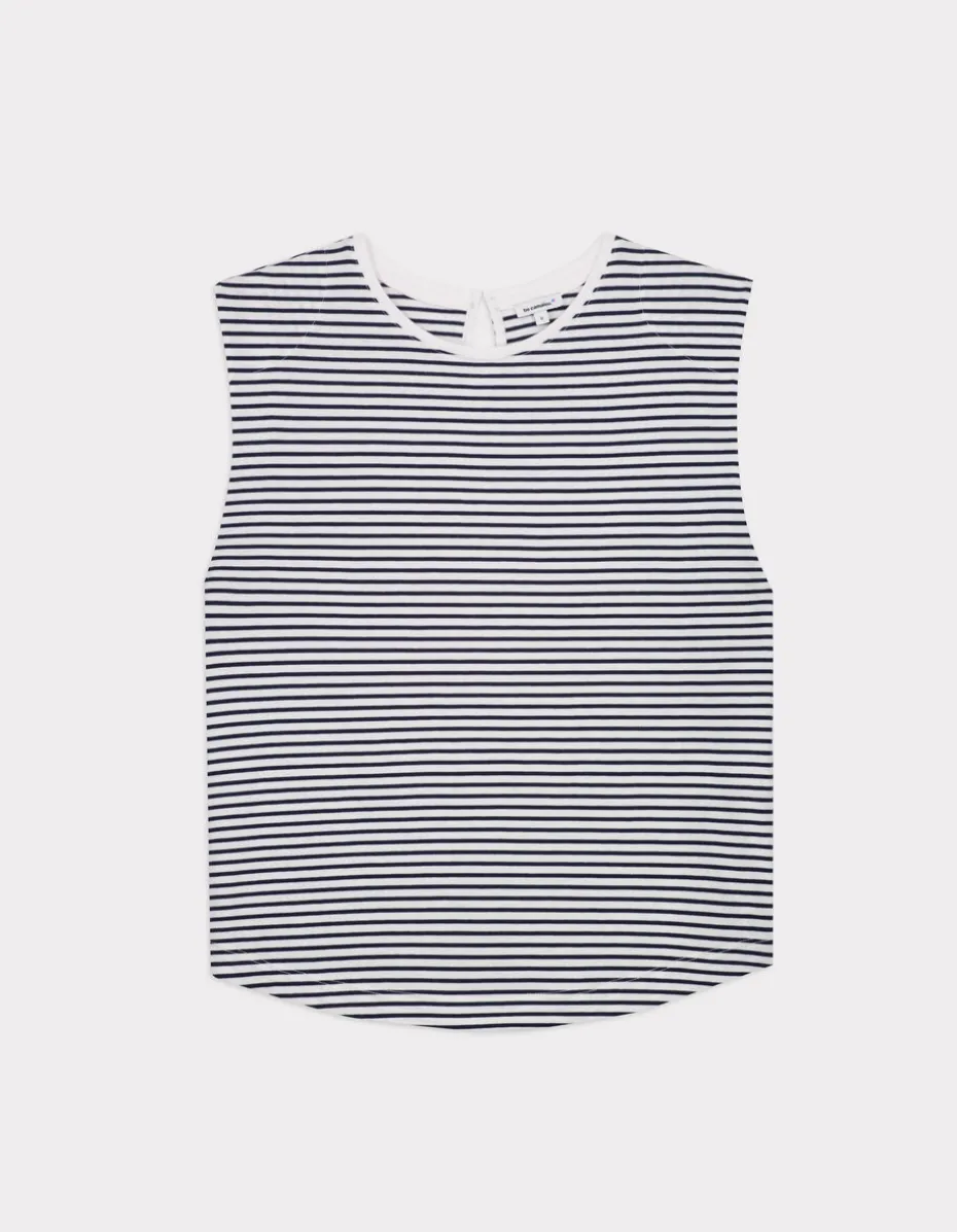 Mouwloos gestreept T-shirt - marineblauw