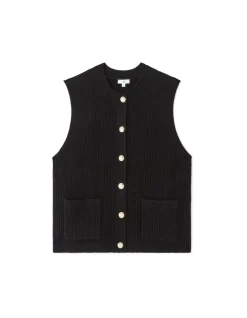 Mouwloos gilet met knopen - zwart