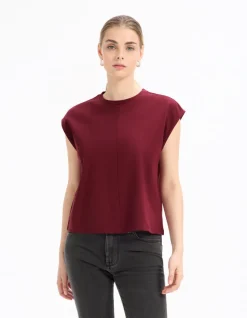 Mouwloos katoenen T-shirt boxy fit - violet