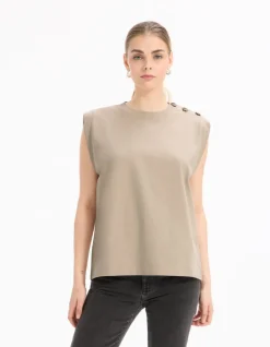 Mouwloos T-shirt - beige