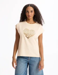 Mouwloos T-shirt met textuurprint - beige
