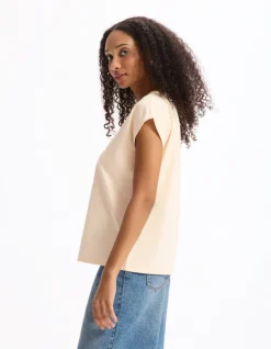 Mouwloos T-shirt met textuurprint - beige