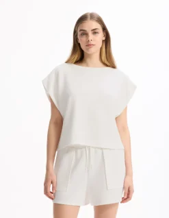 Mouwloos T-shirt met wijde pijpen - ecru