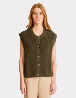 Mouwloos vest met knoopjes - kaki