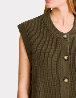 Mouwloos vest met knoopjes - kaki