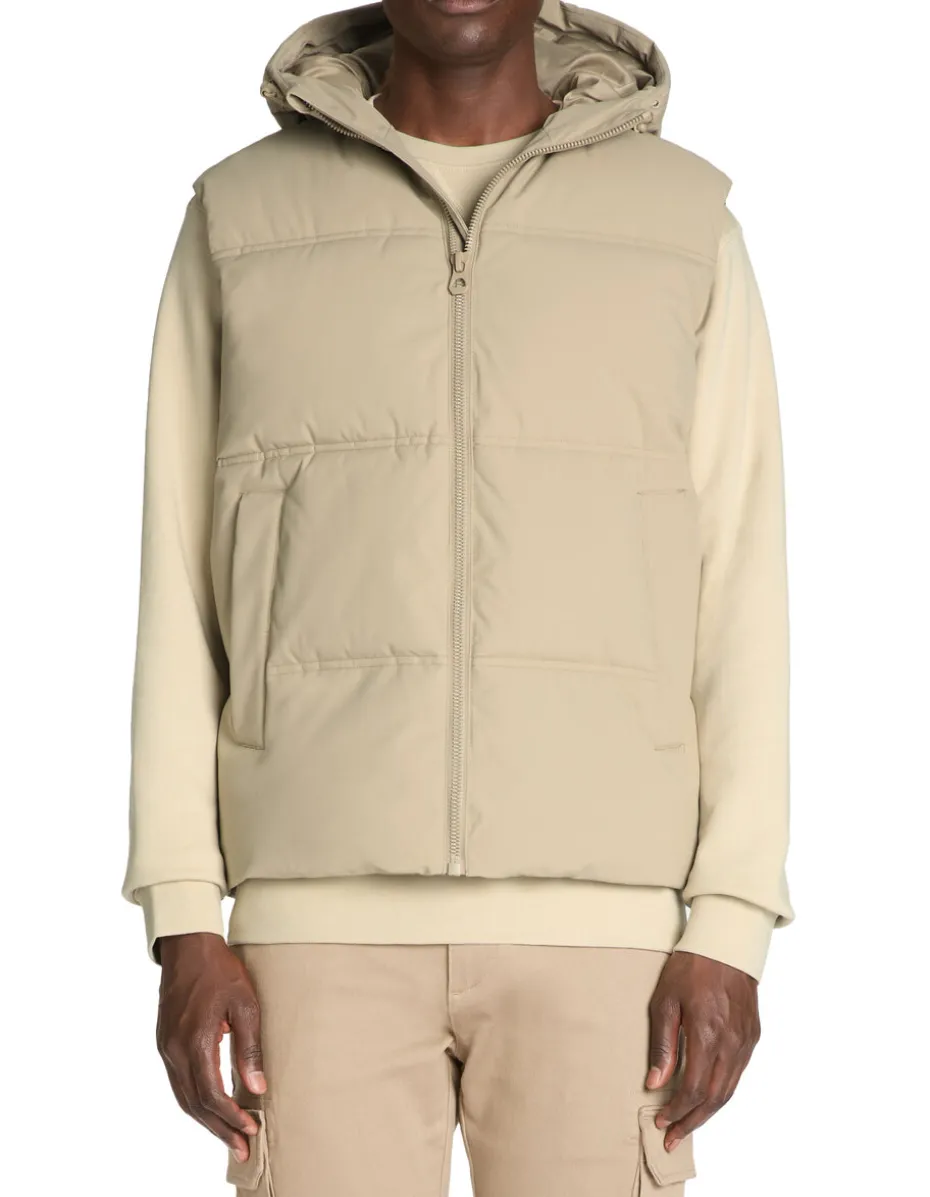 Mouwloze hoodie doudoune - beige