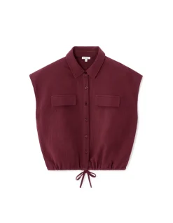 Mouwloze katoenen blouse van gaas - bordeauxrood