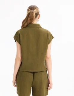 Mouwloze katoenen blouse van gaas - groen