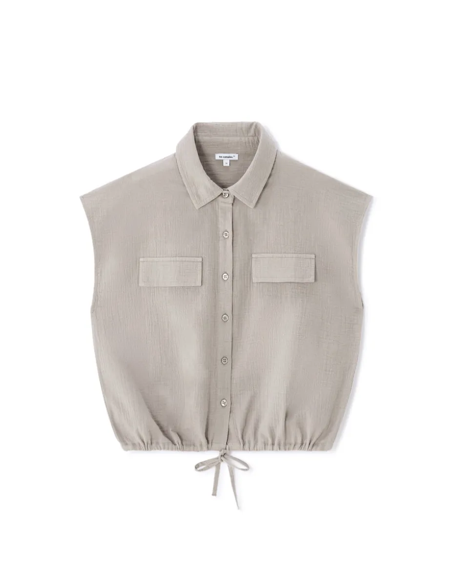 Mouwloze katoenen blouse van gaas - grijs
