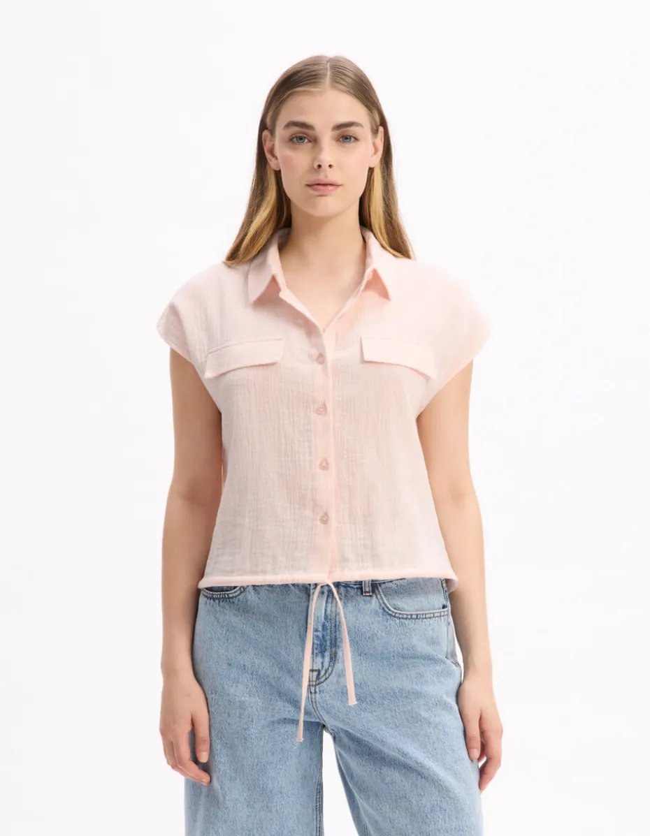 Mouwloze katoenen blouse van gaas - roze