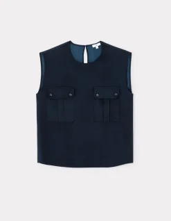 Mouwloze satijnen blouse - marineblauw