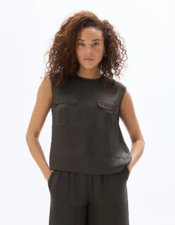 Mouwloze satijnen blouse - grijs