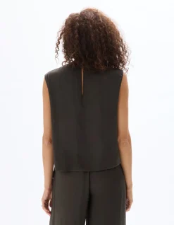 Mouwloze satijnen blouse - grijs