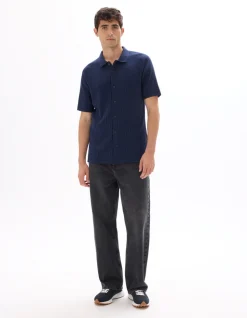 Opengewerkte regular fit polo - marine