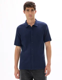 Opengewerkte regular fit polo - marine