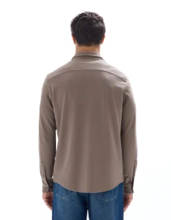 Overhemd regular fit jersey piqué - bruin