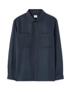 Overhemd van TENCEL™ Lyocell en linnen - marineblauw