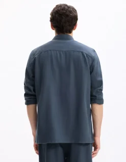 Overhemd van TENCEL™ Lyocell en linnen - marineblauw