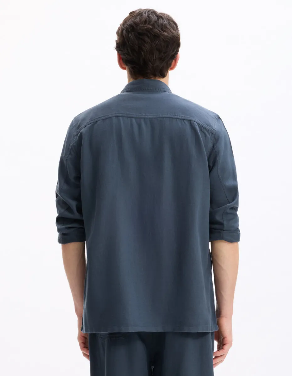 Overhemd van TENCEL™ Lyocell en linnen - marineblauw
