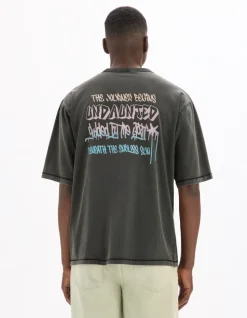 Oversize T-shirt met ronde hals 100% katoen bedrukt - zwart