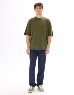 Oversize T-shirt met ronde hals in 100% katoen met wafelstructuur - kaki